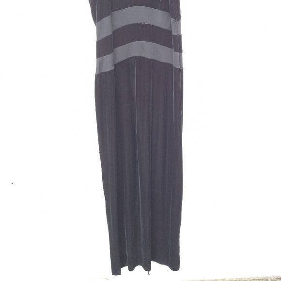 90s Vintage Minimalist Black Velvet Column Maxi Evening Gown Holiday NYE Event M - Picture 5 of 16